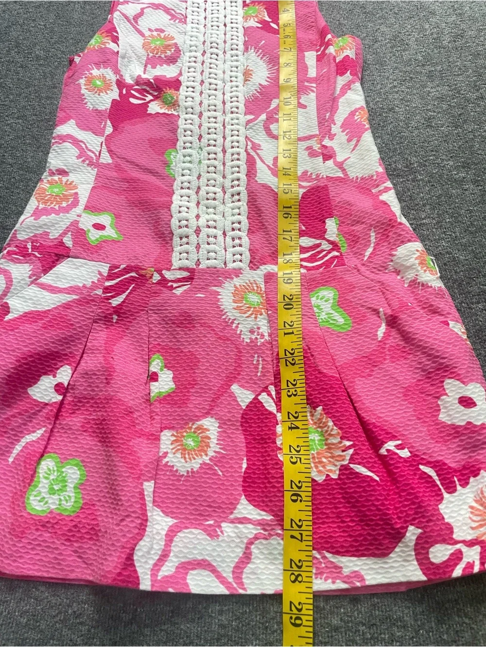 Lilly Pulitzer Girls Pink Floral Shift Dress Lace Trim Drop Waist Pockets 10 - Picture 12 of 12